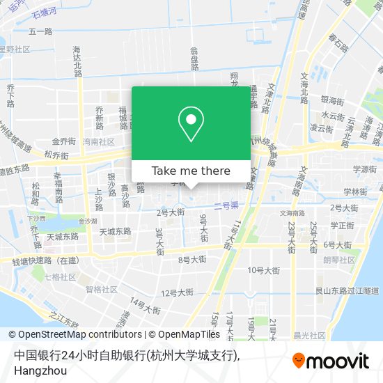 中国银行24小时自助银行(杭州大学城支行) map