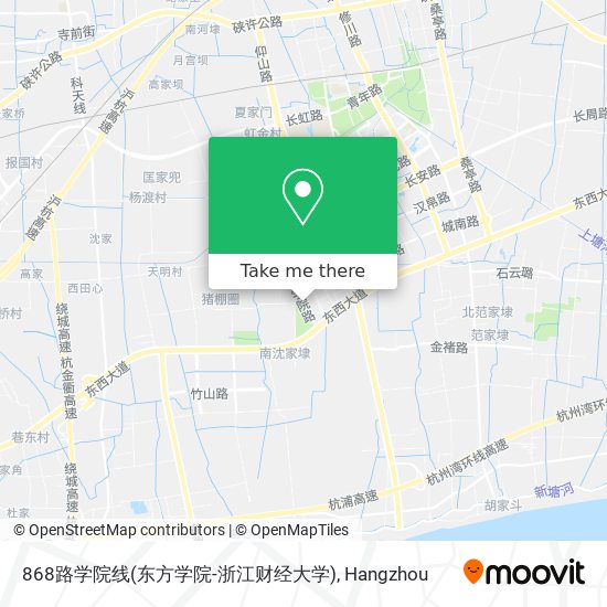868路学院线(东方学院-浙江财经大学) map