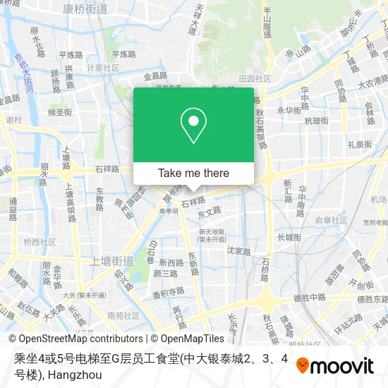 乘坐4或5号电梯至G层员工食堂(中大银泰城2、3、4号楼) map