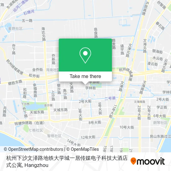 杭州下沙文泽路地铁大学城一居传媒电子科技大酒店式公寓 map
