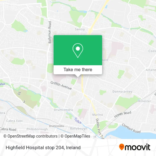 Highfield Hospital stop 204 map