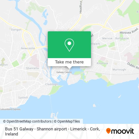Bus 51 Galway - Shannon airport - Limerick - Cork map