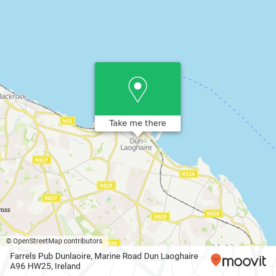 Farrels Pub Dunlaoire, Marine Road Dun Laoghaire A96 HW25 map