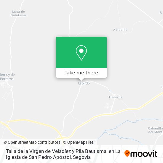 mapa Talla de la Virgen de Veladíez y Pila Bautismal en La Iglesia de San Pedro Apóstol