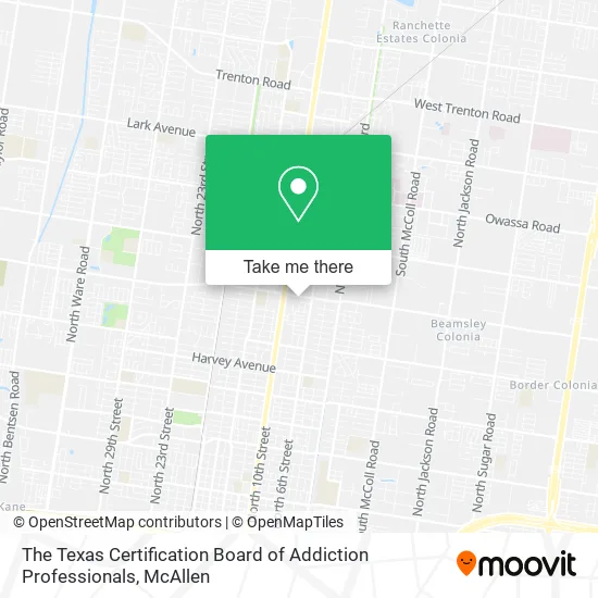 The Texas Certification Board of Addiction Professionals map
