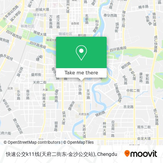 快速公交k11线(天府二街东-金沙公交站) map
