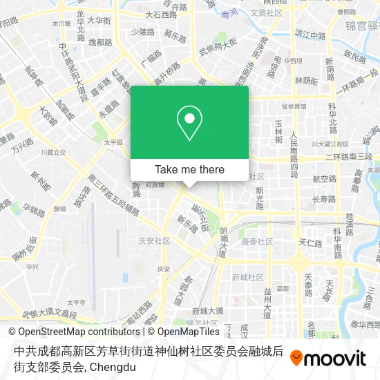 中共成都高新区芳草街街道神仙树社区委员会融城后街支部委员会 map