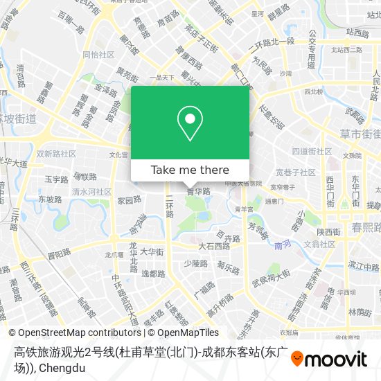 高铁旅游观光2号线(杜甫草堂(北门)-成都东客站(东广场)) map