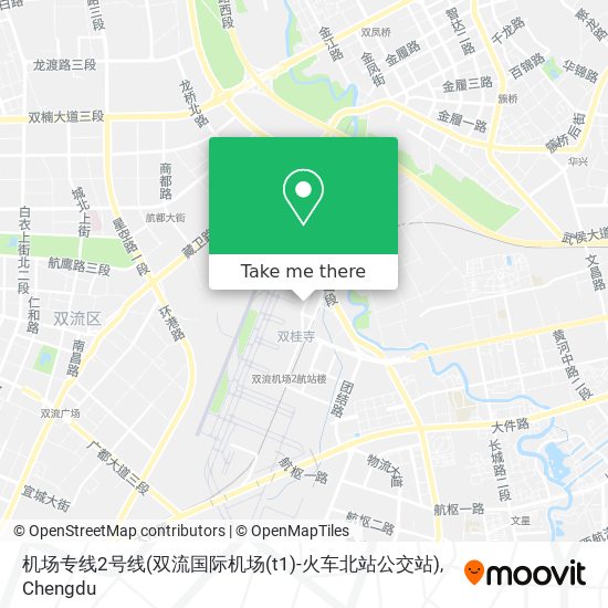 机场专线2号线(双流国际机场(t1)-火车北站公交站) map