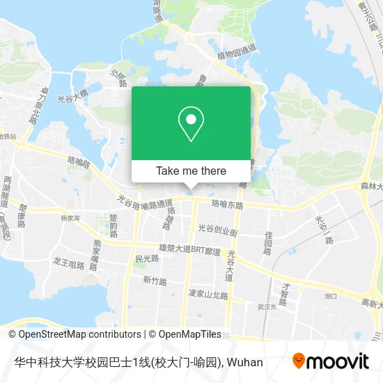 华中科技大学校园巴士1线(校大门-喻园) map