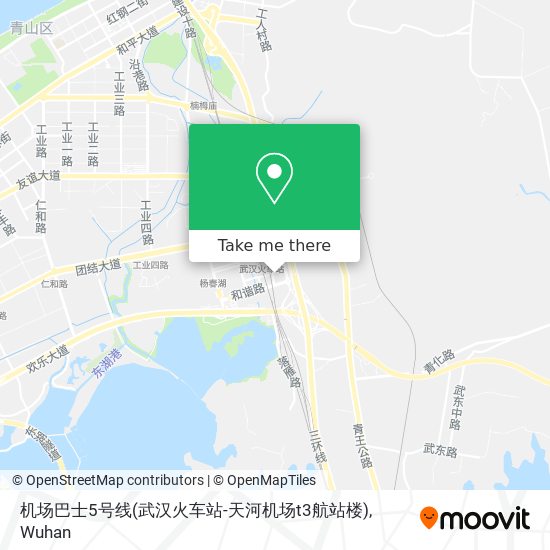机场巴士5号线(武汉火车站-天河机场t3航站楼) map