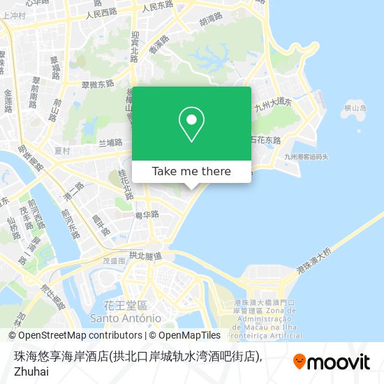 珠海悠享海岸酒店(拱北口岸城轨水湾酒吧街店) map