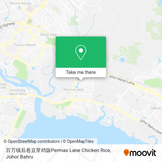 百万镇后巷豆芽鸡饭Permas Lane Chicken Rice map