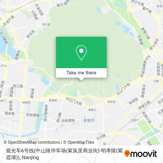 观光车6号线(中山陵停车场(紫岚里商业街)-明孝陵(紫霞湖)) map