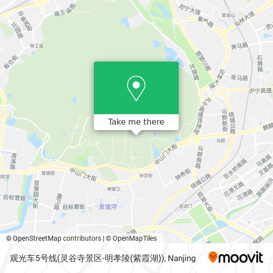 观光车5号线(灵谷寺景区-明孝陵(紫霞湖)) map