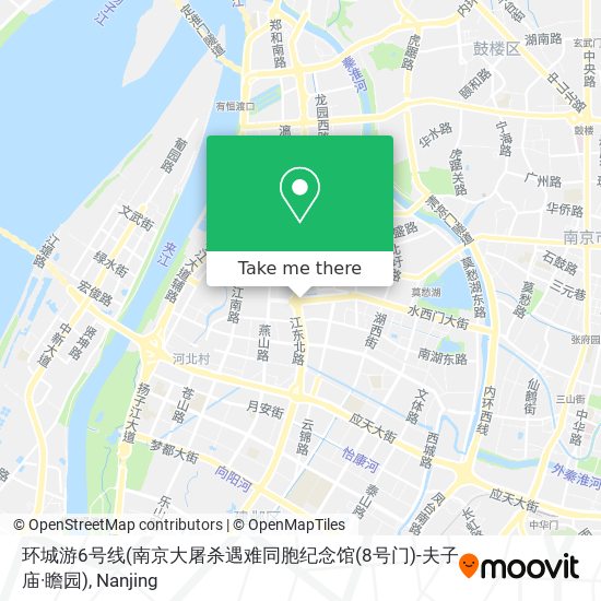 环城游6号线(南京大屠杀遇难同胞纪念馆(8号门)-夫子庙·瞻园) map
