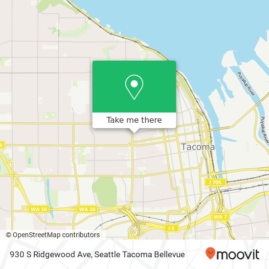 Mapa de 930 S Ridgewood Ave, Tacoma, WA 98405