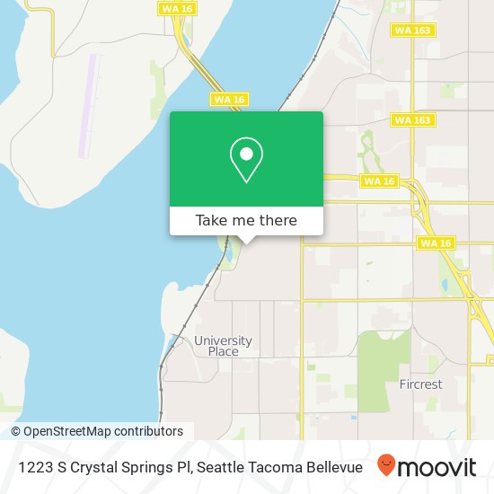 Mapa de 1223 S Crystal Springs Pl, Tacoma, WA 98465