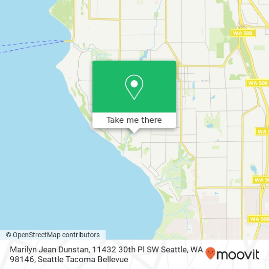Mapa de Marilyn Jean Dunstan, 11432 30th Pl SW Seattle, WA 98146