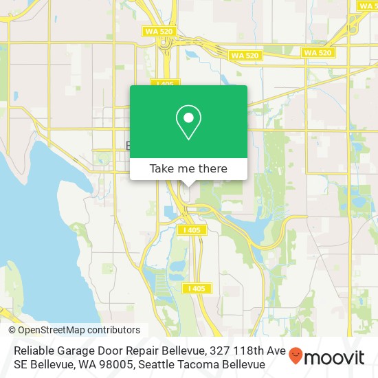 Mapa de Reliable Garage Door Repair Bellevue, 327 118th Ave SE Bellevue, WA 98005