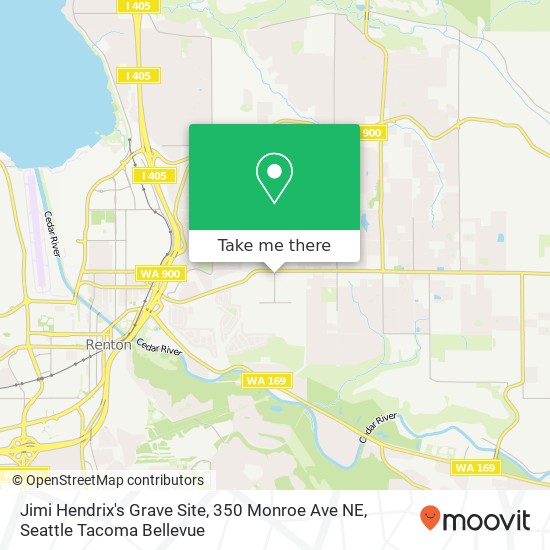 Jimi Hendrix's Grave Site, 350 Monroe Ave NE map