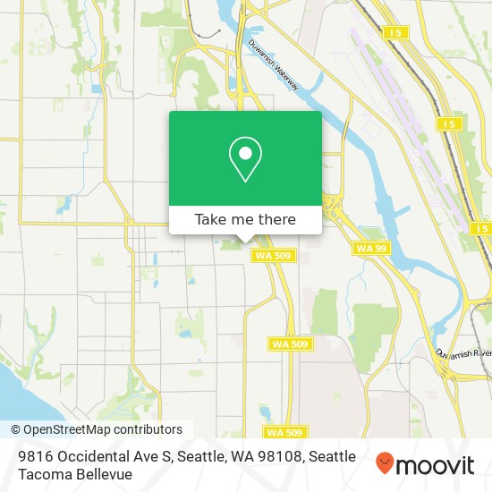 Mapa de 9816 Occidental Ave S, Seattle, WA 98108