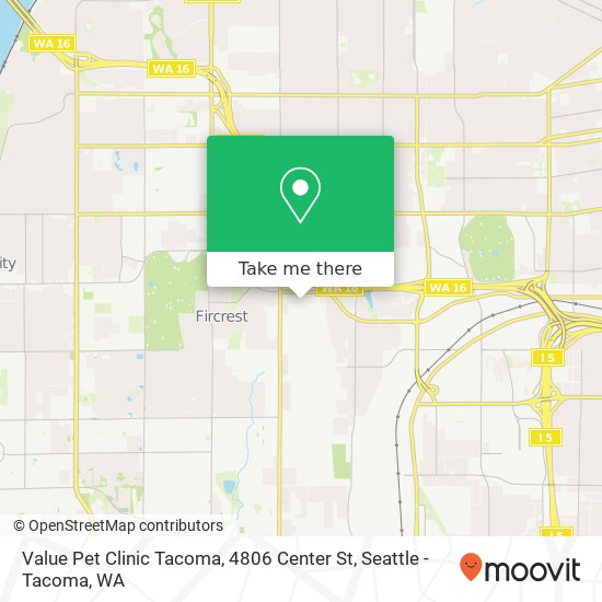 Mapa de Value Pet Clinic Tacoma, 4806 Center St