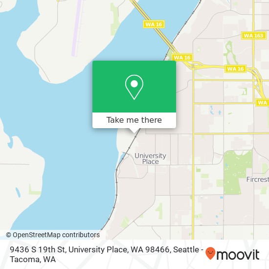 Mapa de 9436 S 19th St, University Place, WA 98466