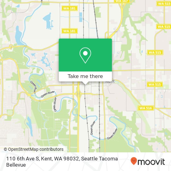 Mapa de 110 6th Ave S, Kent, WA 98032