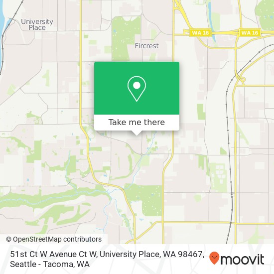 Mapa de 51st Ct W Avenue Ct W, University Place, WA 98467