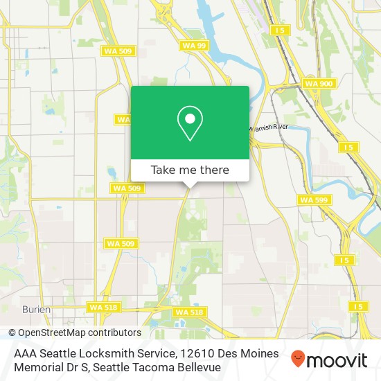 Mapa de AAA Seattle Locksmith Service, 12610 Des Moines Memorial Dr S