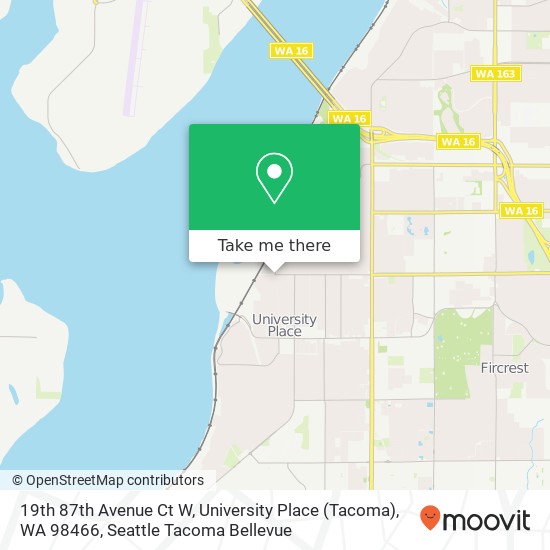 Mapa de 19th 87th Avenue Ct W, University Place (Tacoma), WA 98466