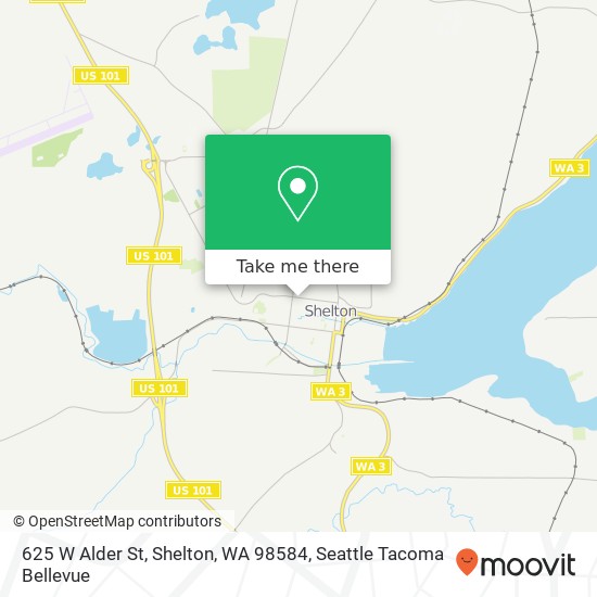 Mapa de 625 W Alder St, Shelton, WA 98584