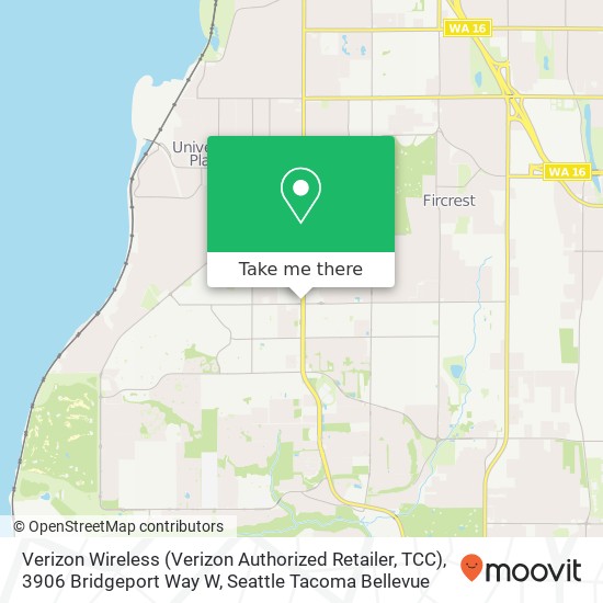 Mapa de Verizon Wireless (Verizon Authorized Retailer, TCC), 3906 Bridgeport Way W