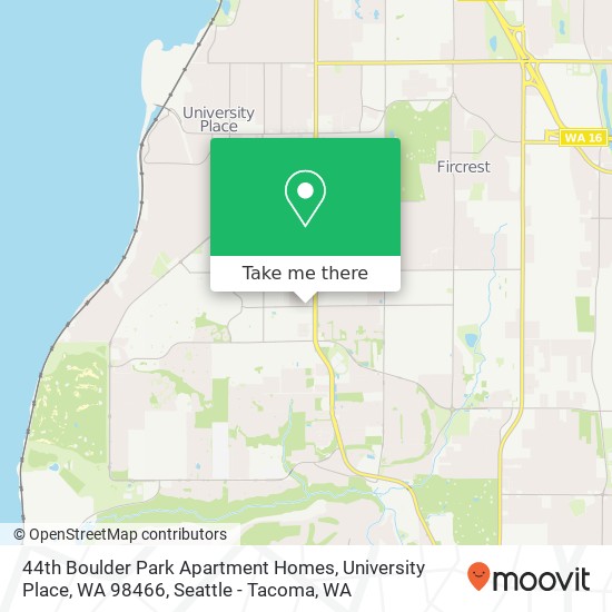 Mapa de 44th Boulder Park Apartment Homes, University Place, WA 98466