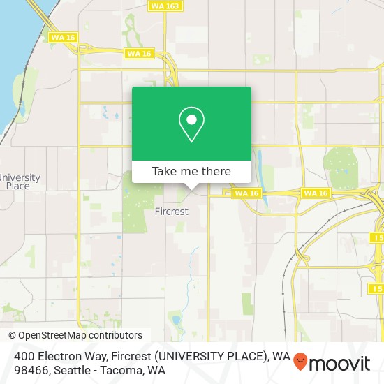 Mapa de 400 Electron Way, Fircrest (UNIVERSITY PLACE), WA 98466