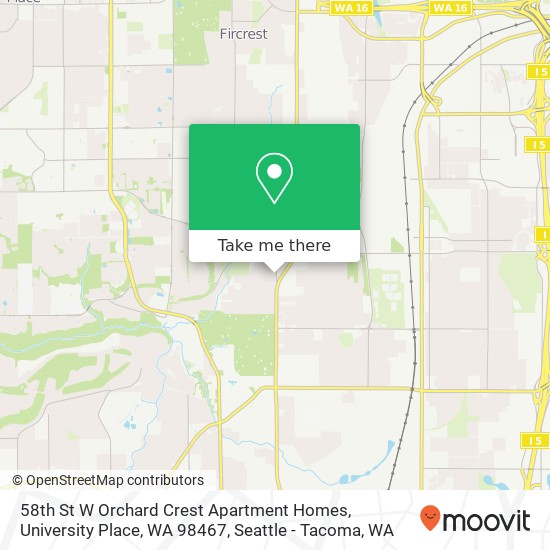 58th St W Orchard Crest Apartment Homes, University Place, WA 98467 map