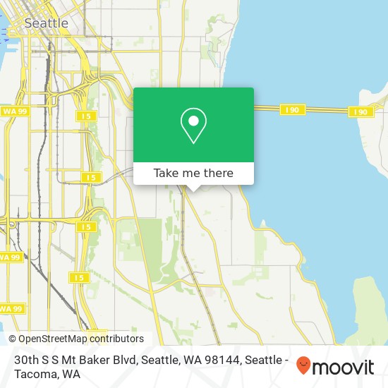 Mapa de 30th S S Mt Baker Blvd, Seattle, WA 98144