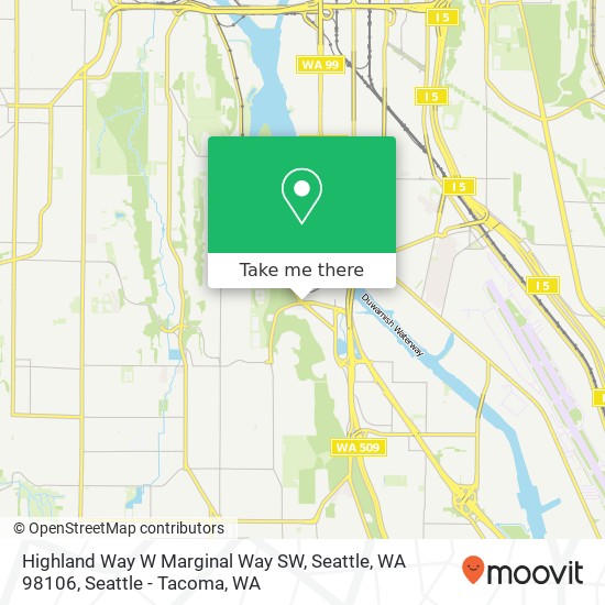 Mapa de Highland Way W Marginal Way SW, Seattle, WA 98106