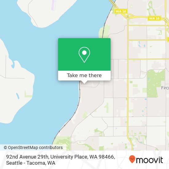 Mapa de 92nd Avenue 29th, University Place, WA 98466