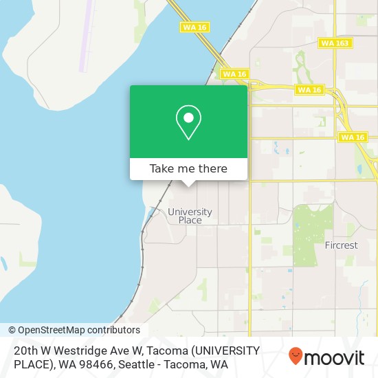 Mapa de 20th W Westridge Ave W, Tacoma (UNIVERSITY PLACE), WA 98466