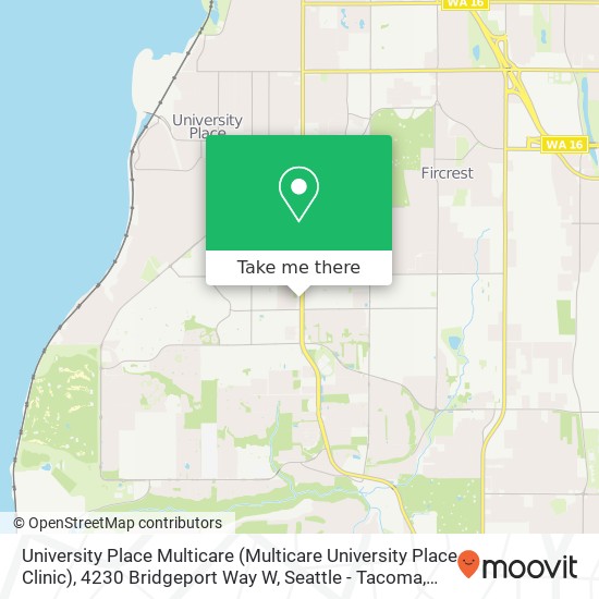 University Place Multicare (Multicare University Place Clinic), 4230 Bridgeport Way W map