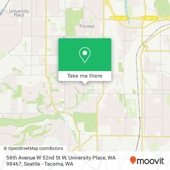 Mapa de 58th Avenue W 52nd St W, University Place, WA 98467