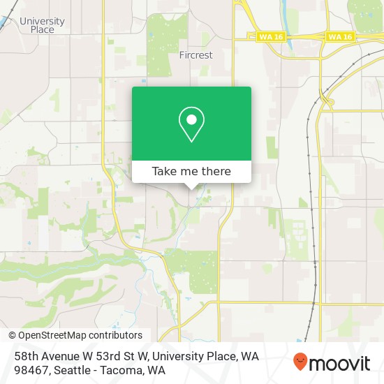 Mapa de 58th Avenue W 53rd St W, University Place, WA 98467