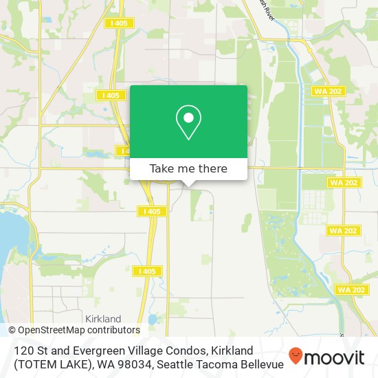 120 St and Evergreen Village Condos, Kirkland (TOTEM LAKE), WA 98034 map