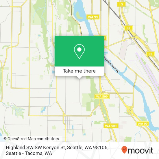 Mapa de Highland SW SW Kenyon St, Seattle, WA 98106
