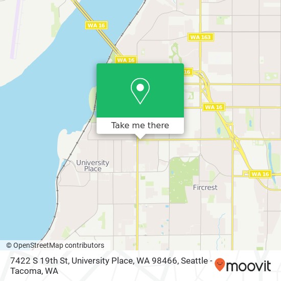 Mapa de 7422 S 19th St, University Place, WA 98466