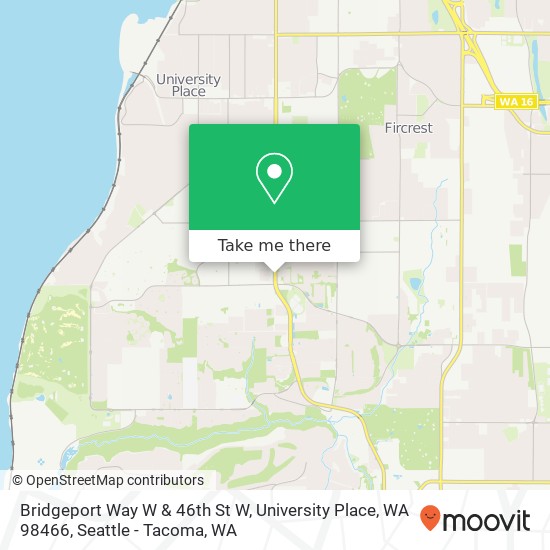 Mapa de Bridgeport Way W & 46th St W, University Place, WA 98466