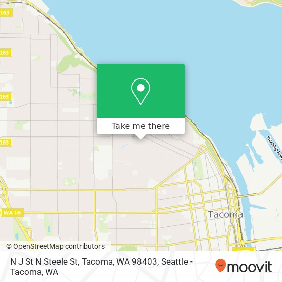 Mapa de N J St N Steele St, Tacoma, WA 98403