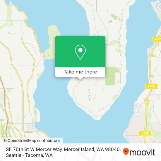 Mapa de SE 70th St W Mercer Way, Mercer Island, WA 98040
